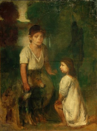 Two Children with Dog by Hans von Marées